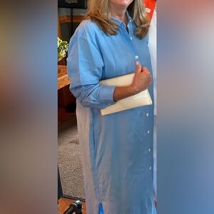 LOFT Blue Linen Long Sleeve Shirt Dress